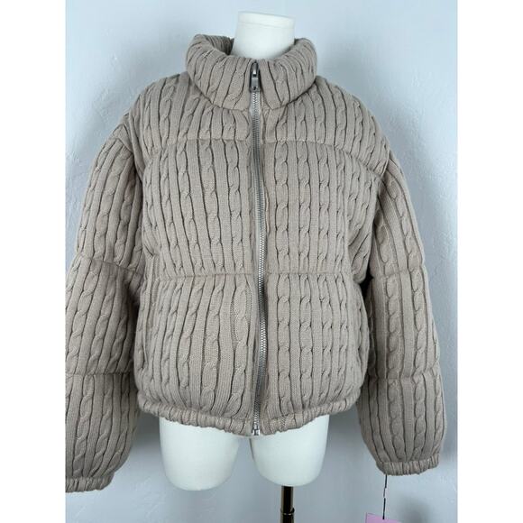 AVEC LES FILLES Cable Knit Cropped Puffer Jacket (Womens: XL) (NWT) - Picture 1 of 16